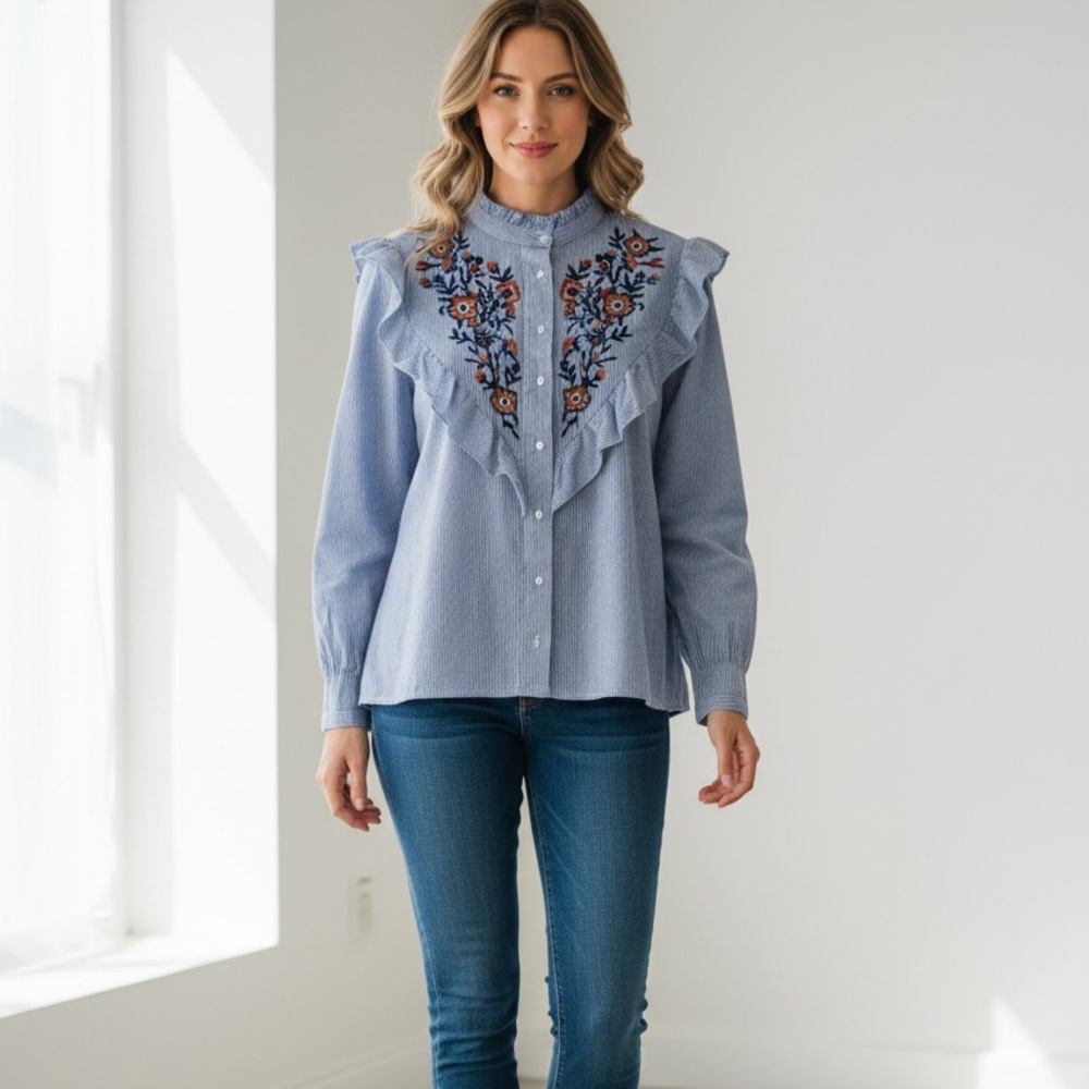 Navy and White Striped Blouse